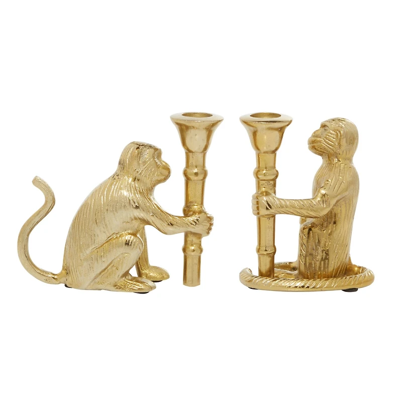 Set of 2 Gold Aluminum Glam Candle Holder, 3" x 5"
