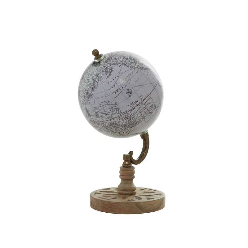 9" Brown Metal & Wood Traditional Globe