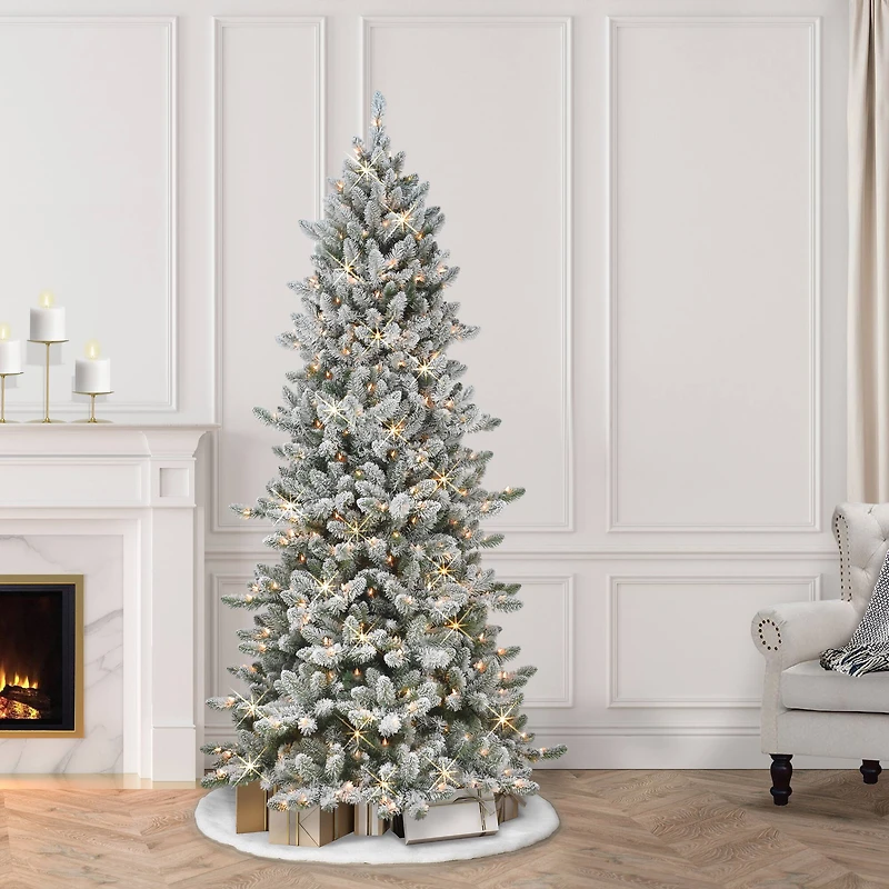 6.5ft. Pre-Lit Slim Flocked Royal Majestic Artificial Spruce Tree, Clear Lights