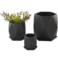 Black Faceted Ceramic Planter Set