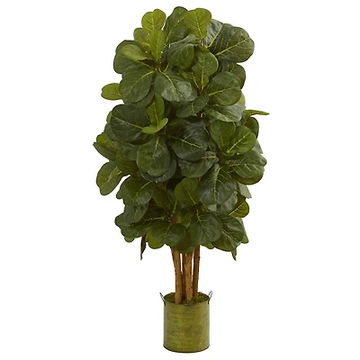 4.5ft. Fiddle Leaf Fig Tree in Green Tin Planter 