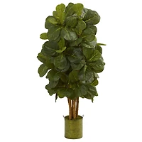 4.5ft. Fiddle Leaf Fig Tree in Green Tin Planter 