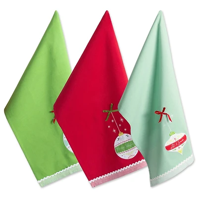 DII® Assorted Holiday Ornaments Embellished Dishtowel Set