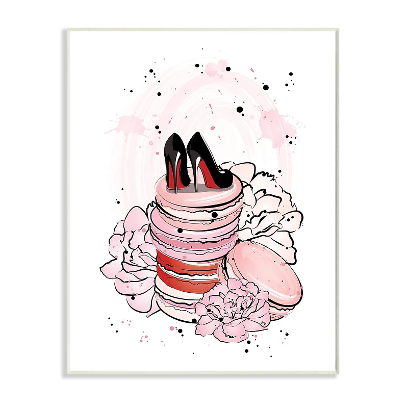 Stupell Industries Glam Red Bottom Heels on Pink Macarons Wall Plaque