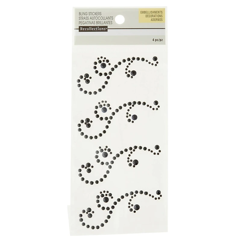 12 Packs: 4 ct. (48 total) Black Swirl Flourish Adhesive Rhinestones by Recollections™