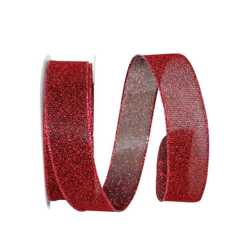 JAM Paper 1.5" x 20yd. Scarlet Sparkle Glimmer Radiance Wired Edge Ribbon