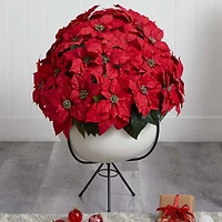 3ft. Red Grand Poinsettia Arrangement in White Vase with Metal Stand