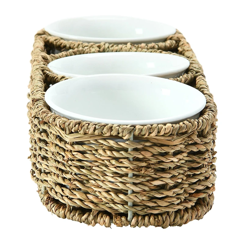 Hello Honey® Hand-Woven Seagrass Basket & Ceramic Bowls Set