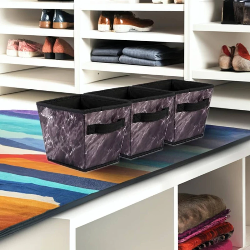 DII® Small Black Marble Trapezoid Laundry Bin Set, 3ct.