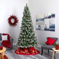 9ft. Pre-Lit Frosted Swiss Pine & Berries Artificial Christmas Tree with Clear LED Lights