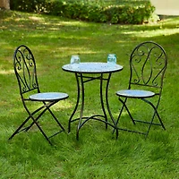 Glitzhome® 28" Green Outdoor Metal Folding Bistro Table with Ceramic Tile Top