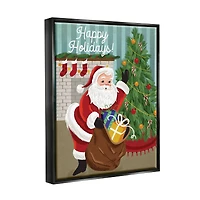 Stupell Industries Happy Holidays Santa Gift Bag Framed Floater Canvas Wall Art