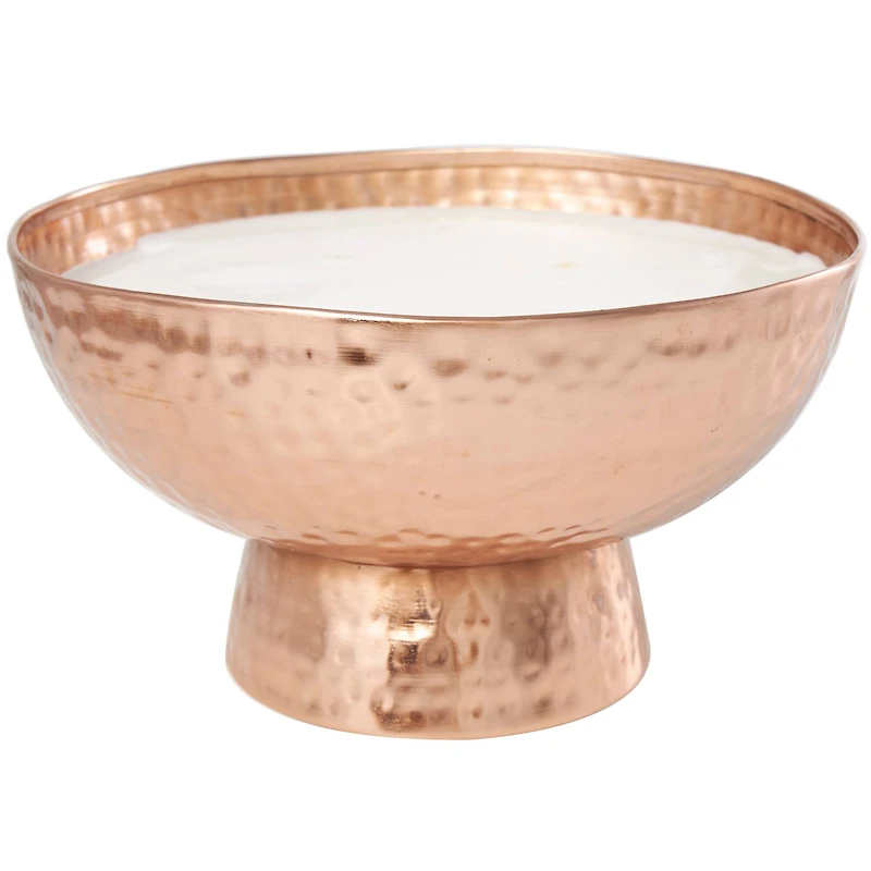 White Wax Tropical Breeze Scented Candle with Elevated Wide Hammered Copper Container