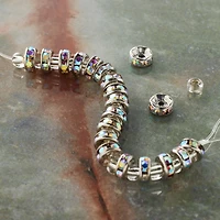12 Pack:  Metal Rhinestone Rondelle Beads, 4mm by Bead Landing™