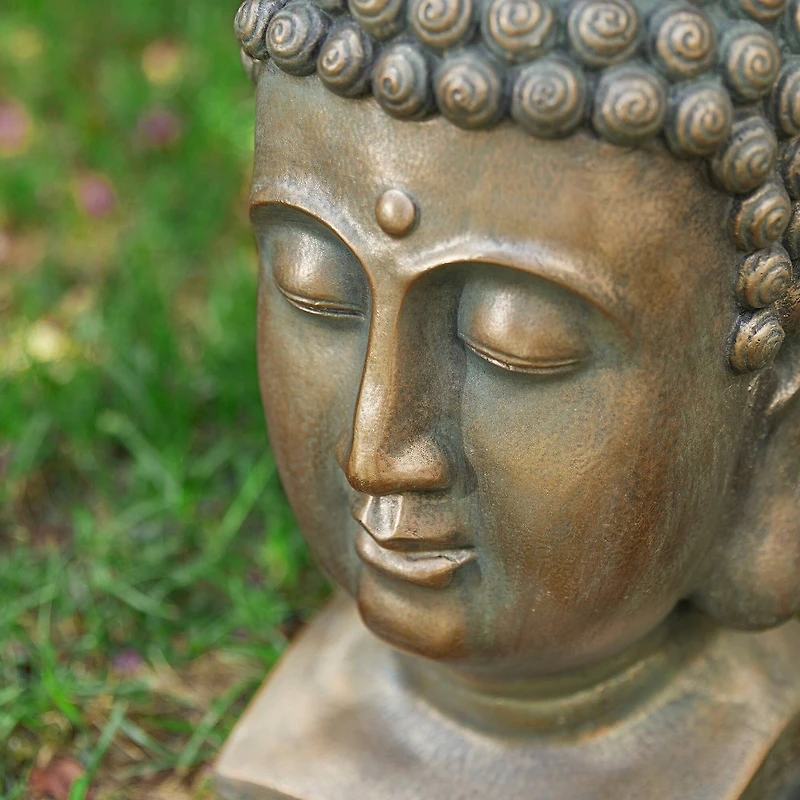 Glitzhome® 16" Faux Bronze Buddha Head Garden Statue