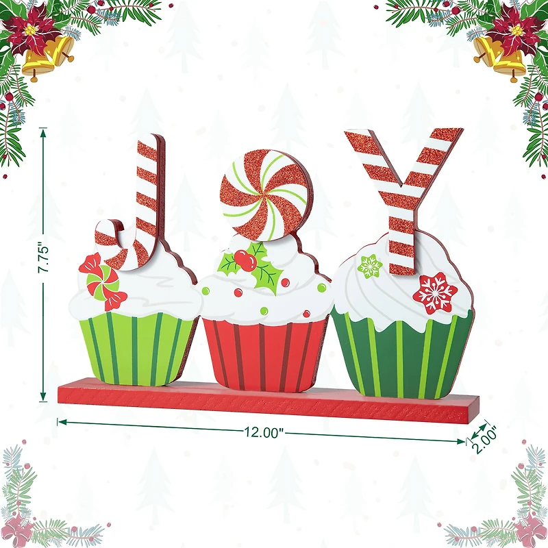 Glitzhome® 12" Christmas Cupcake JOY Table Décor