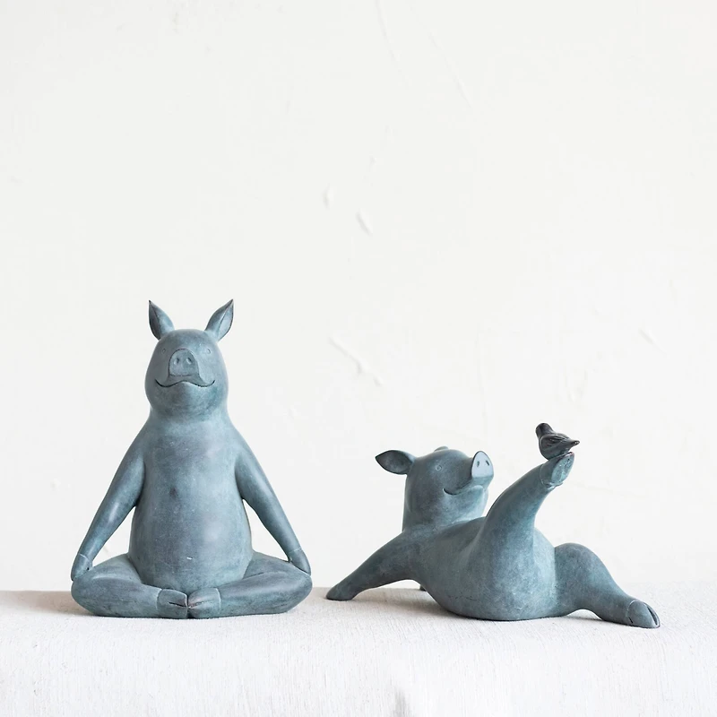Hello Honey® 7.5" Gray Yoga Pig with Bird Decoration