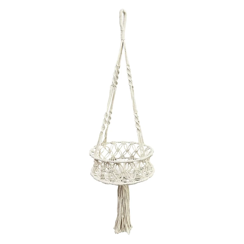 30.5" White Macrame Hanging Basket with Tassel by Ashland®