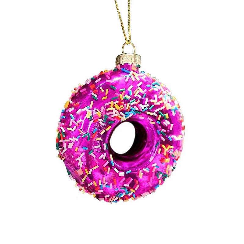 Wizardi 12" Purple Donut with Sprinkles Christmas Glass Ornament