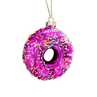 Wizardi 12" Purple Donut with Sprinkles Christmas Glass Ornament