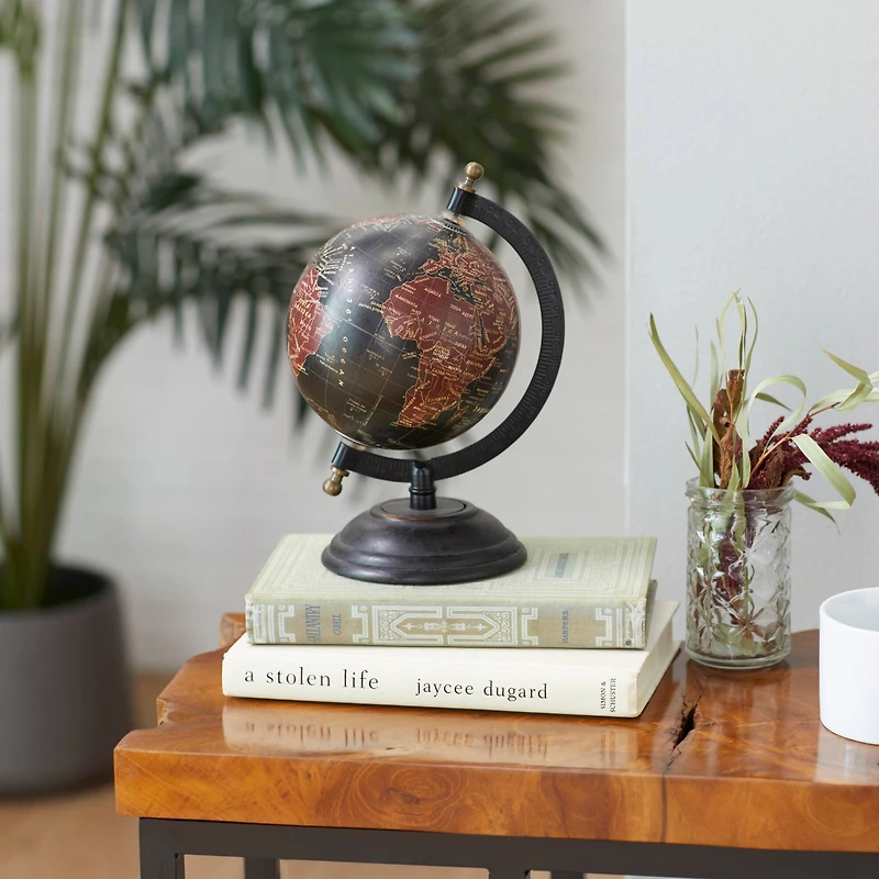 9" Rustic Black Metal, Wood & Plastic Globe