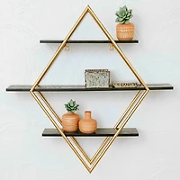 Hello Honey® Wood & Gold Diamond Wall Shelf