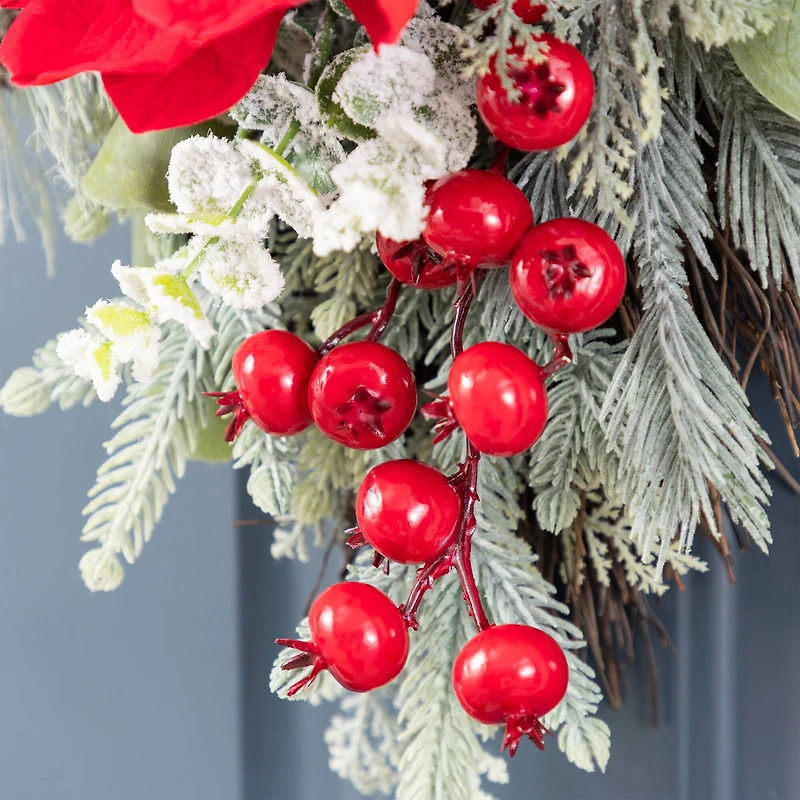 Glitzhome® 28"H Christmas Red Mangnolia & Berry Teardrop