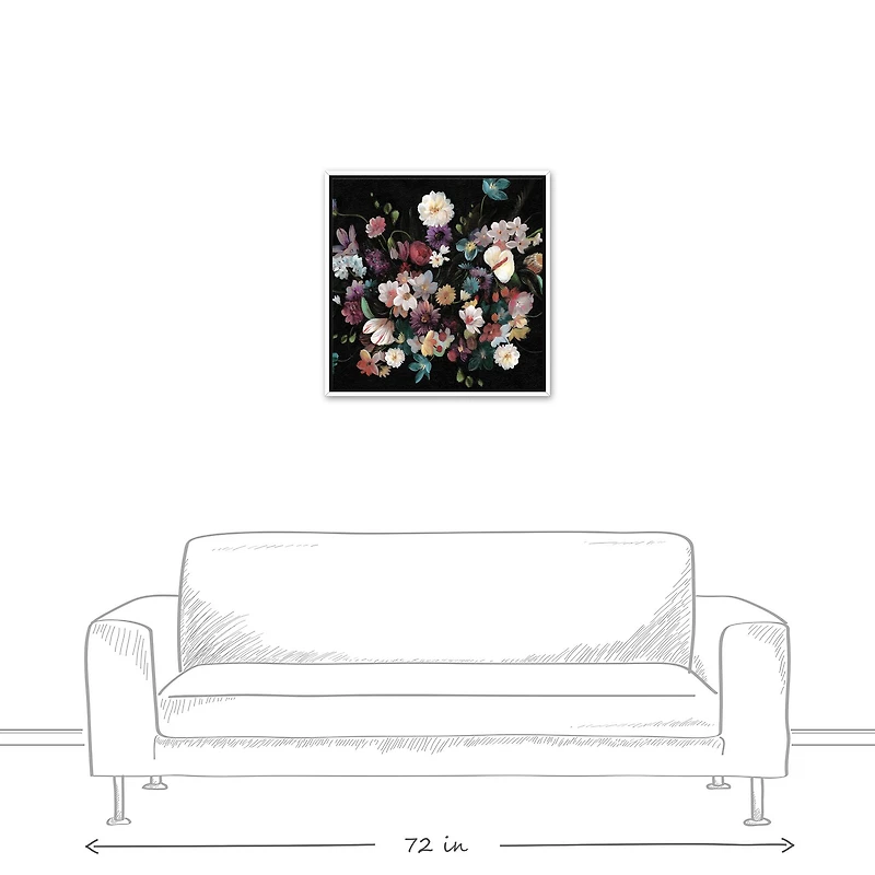 Dramatic Moody Florals White Floating Framed Canvas Wall Art