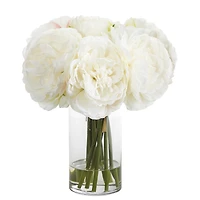 11" White Peony Bouquet in Glass Vase
