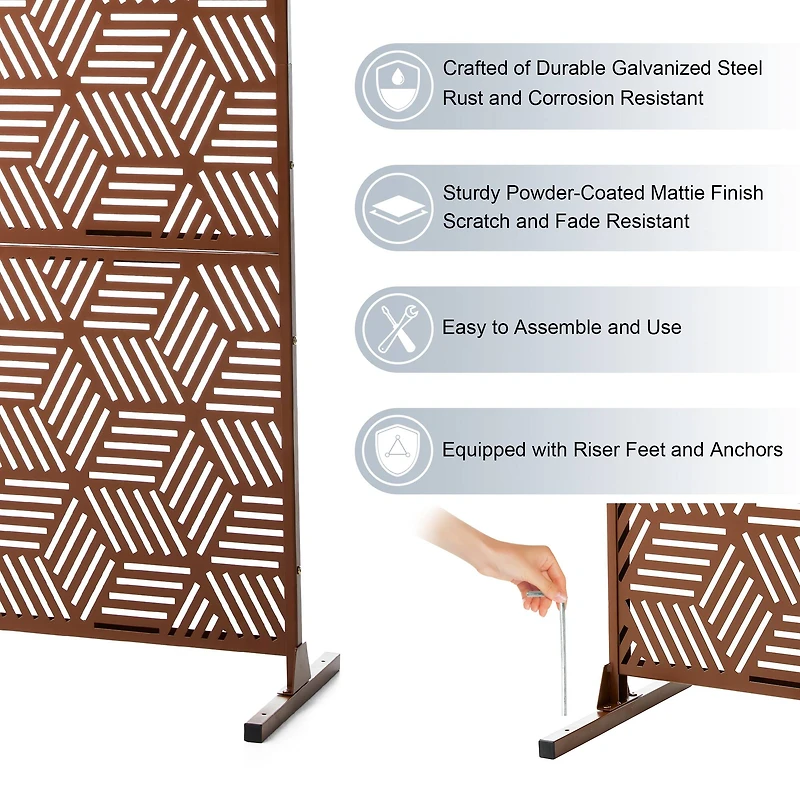 Glitzhome® 6ft. Brown Galvanized Steel Geometric Pattern Privacy Screen Fence Panel & Room Divider