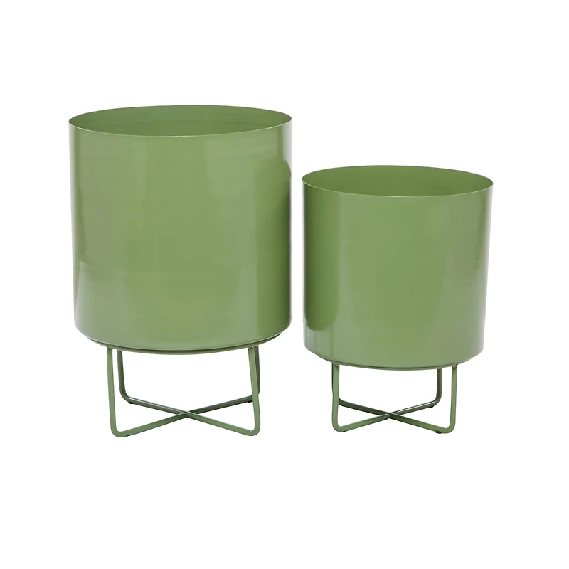 Green Modern Planter, Set of 2" 16", 13"