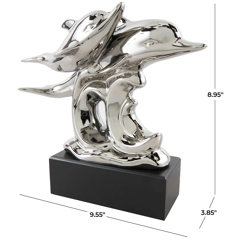 10" Silver Ceramic Dolphin Sculpture