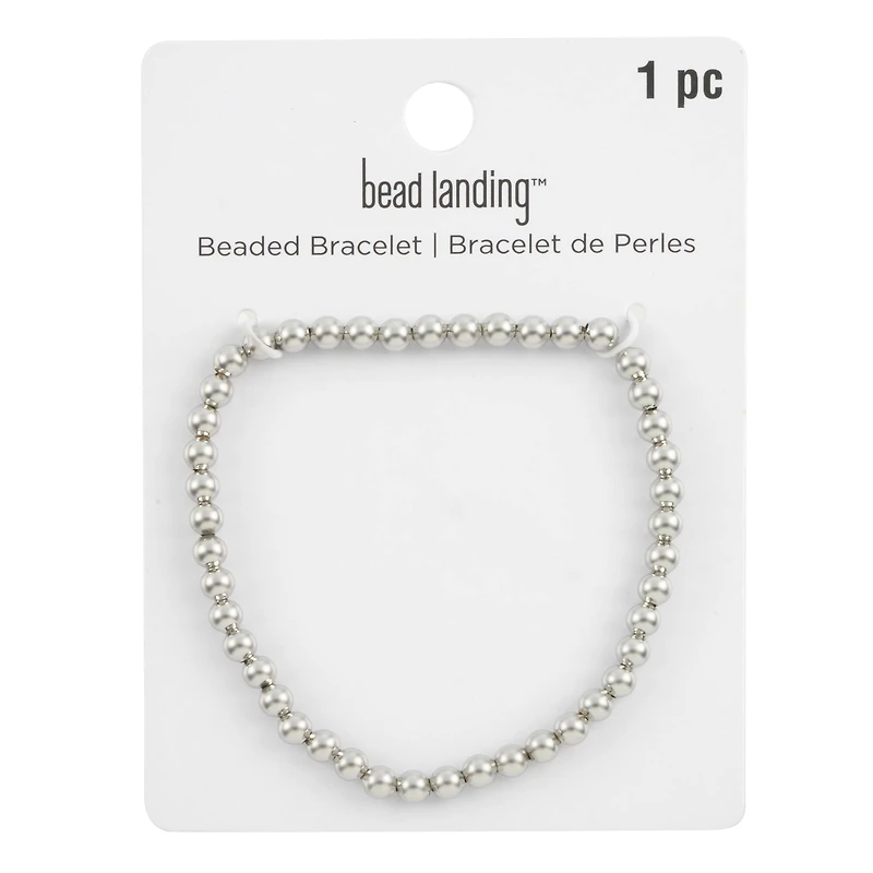 4mm Rhodium Round Beaded Charm Bracelet by Bead Landing™