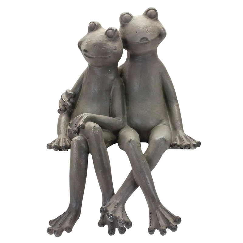 17.5" Distressed Sitting Frog Couple Garden Statue