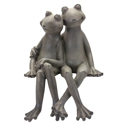 17.5" Distressed Sitting Frog Couple Garden Statue