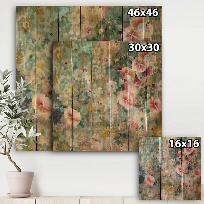 Designart - Flower Shower III - Farmhouse Print on Natural Pine Wood