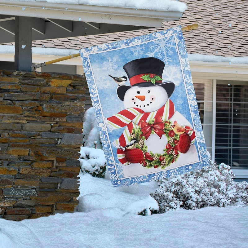 Snowman with Top Hat Outdoor Christmas House Flag - 40" x 28"
