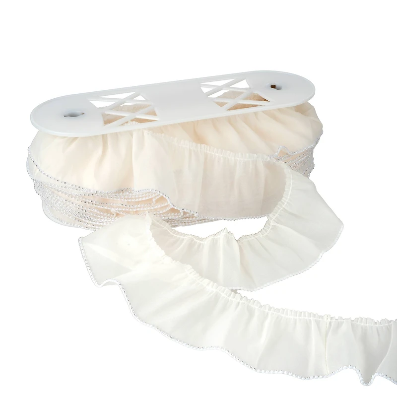 2.5" White Sheer Pleat with Rhinestone Trim by Celebrate It®