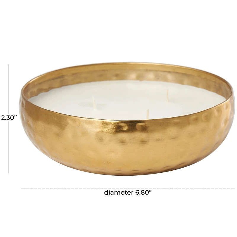 20oz. Mediterranean Fig Scented White 3 Wick Candle in Hammered Gold Bowl