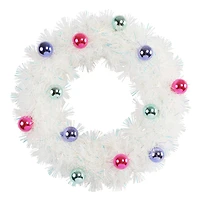 12" White Iridescent Tinsel Wreath with Ornaments by Ashland®