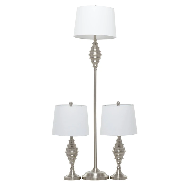 Set of 3 Silver Iron Coastal Table Lamp, 59" x 10" x 10"