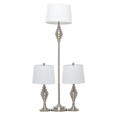 Set of 3 Silver Iron Coastal Table Lamp, 59" x 10" x 10"