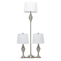 Set of 3 Silver Iron Coastal Table Lamp, 59" x 10" x 10"