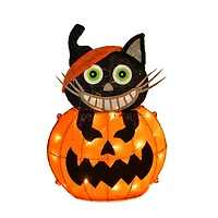 23'' Pre-Lit Pumpkin and Black Cat Halloween Décor
