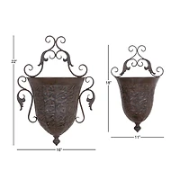 Brown Metal Traditional Planter Set