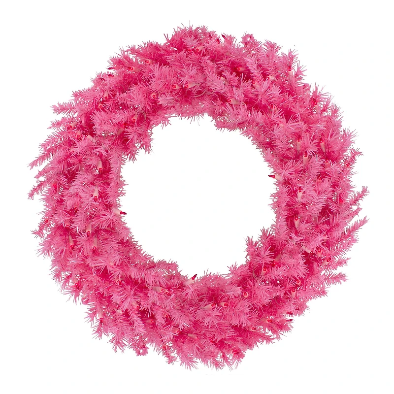 3ft. Pre-Lit Pink Spruce Christmas Wreath, Pink Lights
