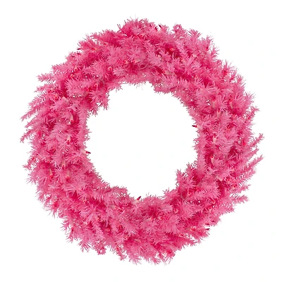 3ft. Pre-Lit Pink Spruce Christmas Wreath, Pink Lights