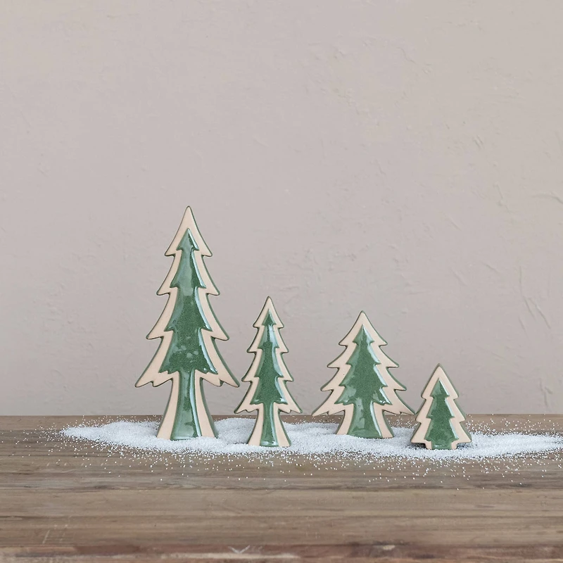 Hello Honey® 8.25" Unglazed & Green Reactive Glaze Stoneware Tree Décor Accent