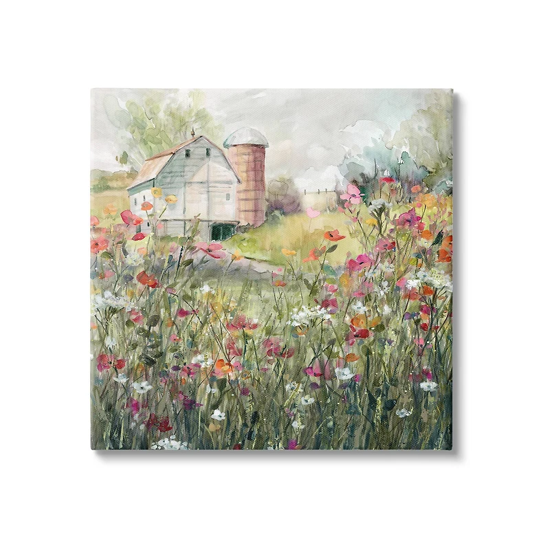 Stupell Industries Vibrant Flower Blossoms Rural Barn Canvas Wall Art