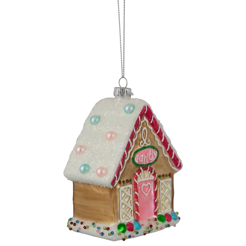 4.5" Glittered Gingerbread House Glass Christmas Ornament